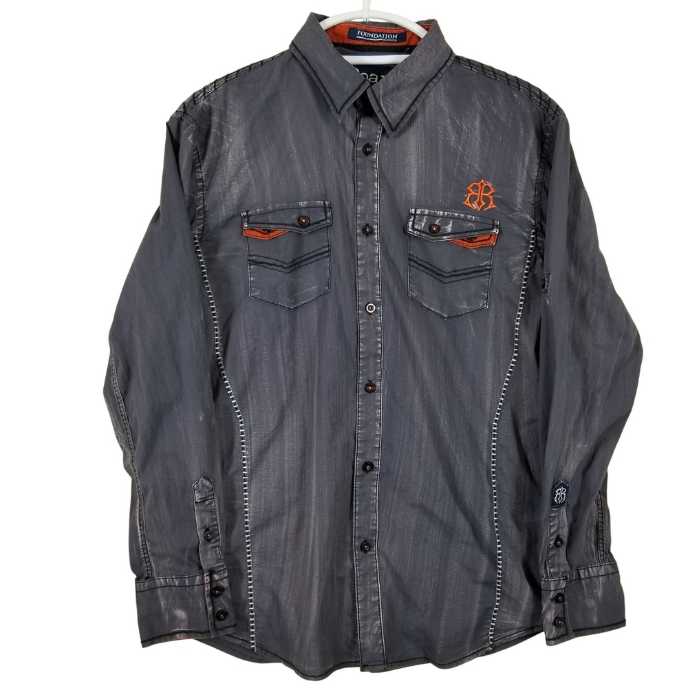 Roar Foundation‎ Edition Virtuous Mens Gray Button Down Shirt Orange Accents M